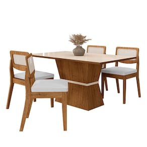 Mesa 1,36 Riva 4 Cadeiras Sextavada Freijó/off/corino Branco - M.a