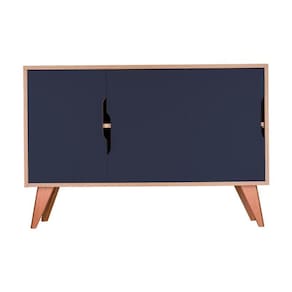 Buffet Aparador com 3 Portas Murano Carvalho e Azul Marinho
