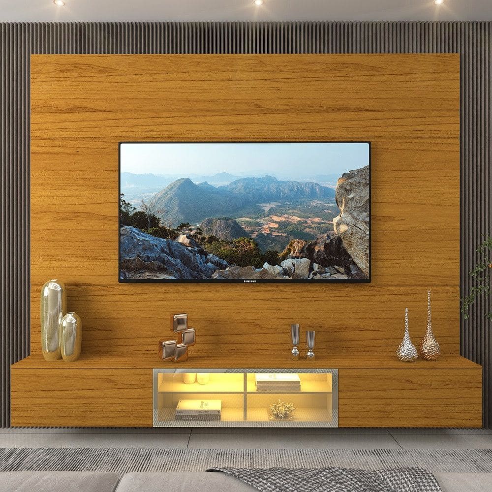 Estante Home para TV até 85 Polegadas com LED e Vidro Reflecta 3 Portas Luminare Gelius