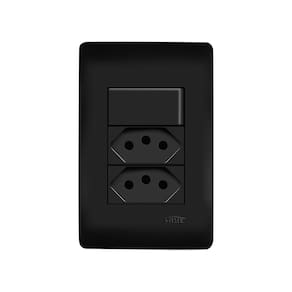 Interruptor Simples e Tomada Dupla 2P+T 10A Fame Habitat Black com Placa 4x2 Preto