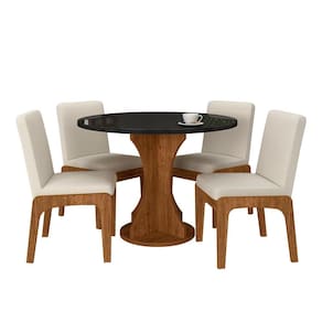 Mesa Redonda Com Vidro Michigan 4 Cadeiras Fre/pto/bouclé Off - Ma
