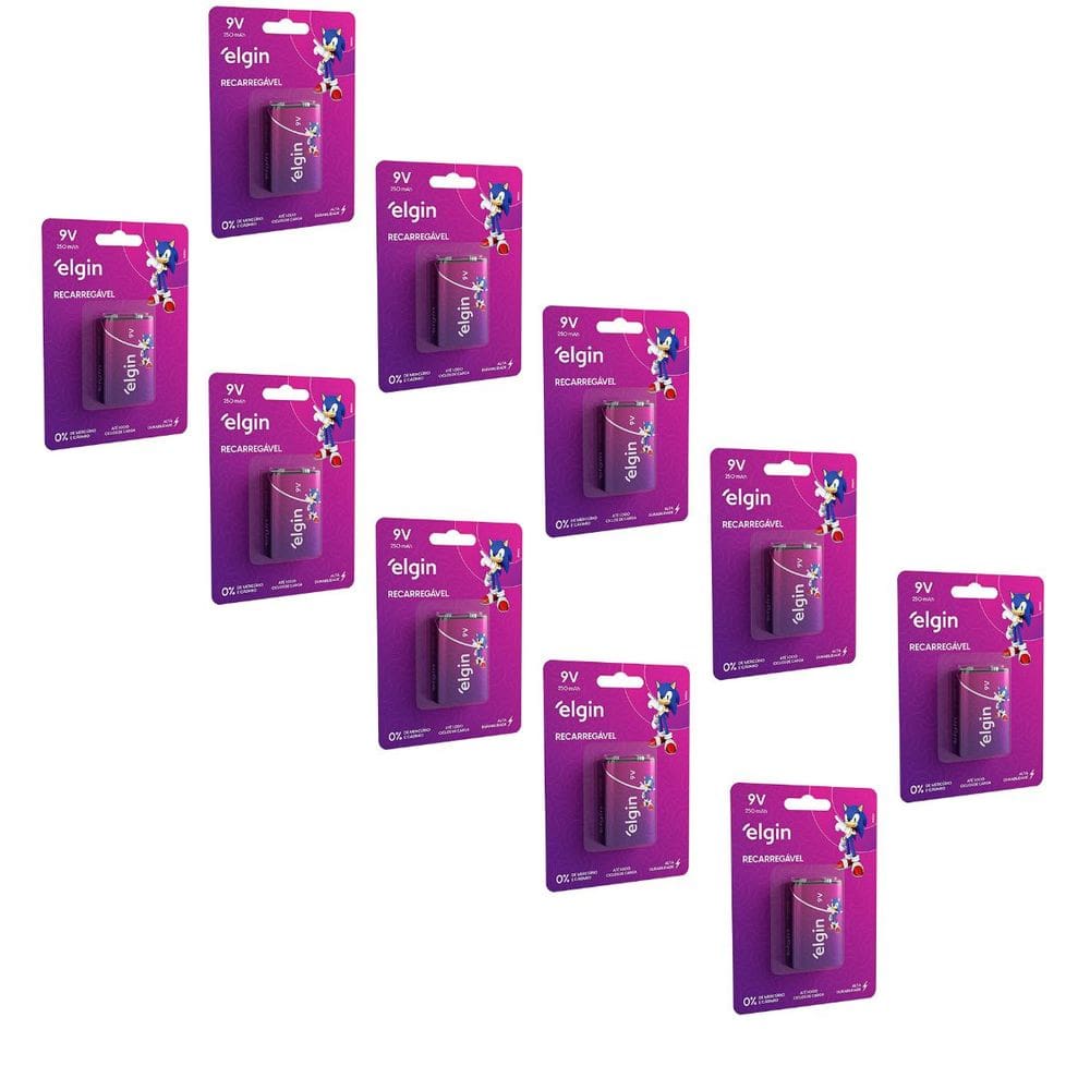 Kit Com 10 Cartelas De Baterias Recarregaveis 9v 250 Mah 82215 Elgin