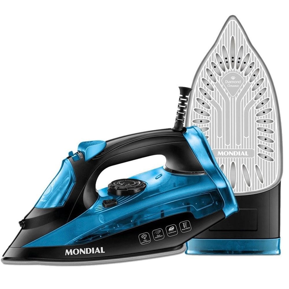 Ferro de Passar a Vapor Mondial Ultra Turbo 2000w Preto azul 127V