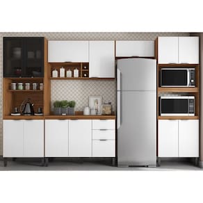 Cozinha Modulada Completa Firenze 330m com Balcão 120m com Tampo MPD - Amêndola Touch/Branco Demóbile