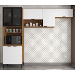 Cozinha Modulada 3 Peças Firenze com Paneleiro e 2 Aéreos - Amêndola Touch/ Branco Demóbile