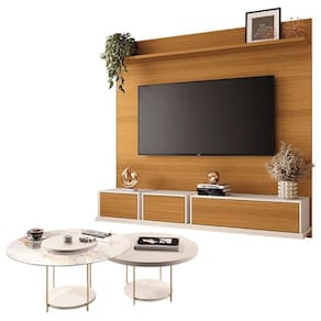 Home Suspenso Max Cinamomo Off White e Kit Mesa de Centro sky Off White- HB Móveis
