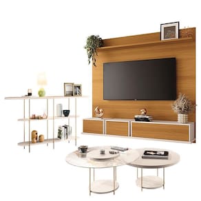 Home Suspenso Max Cinamomo Off White e Aparador Infinity e Kit Mesa de Centro sky Off White- HB Móveis