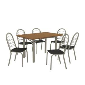 Conjunto Sala de Jantar 6 Cadeiras Mesa Tampo de Madeira Kappesberg Crome Níquel/Preto/Canela