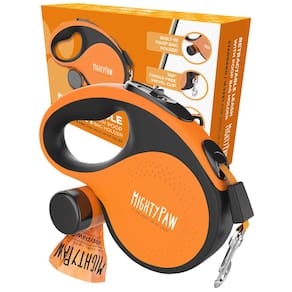 Coleira retrátil Mighty Paw com suporte para saco de cocô de 5 m de comprimento