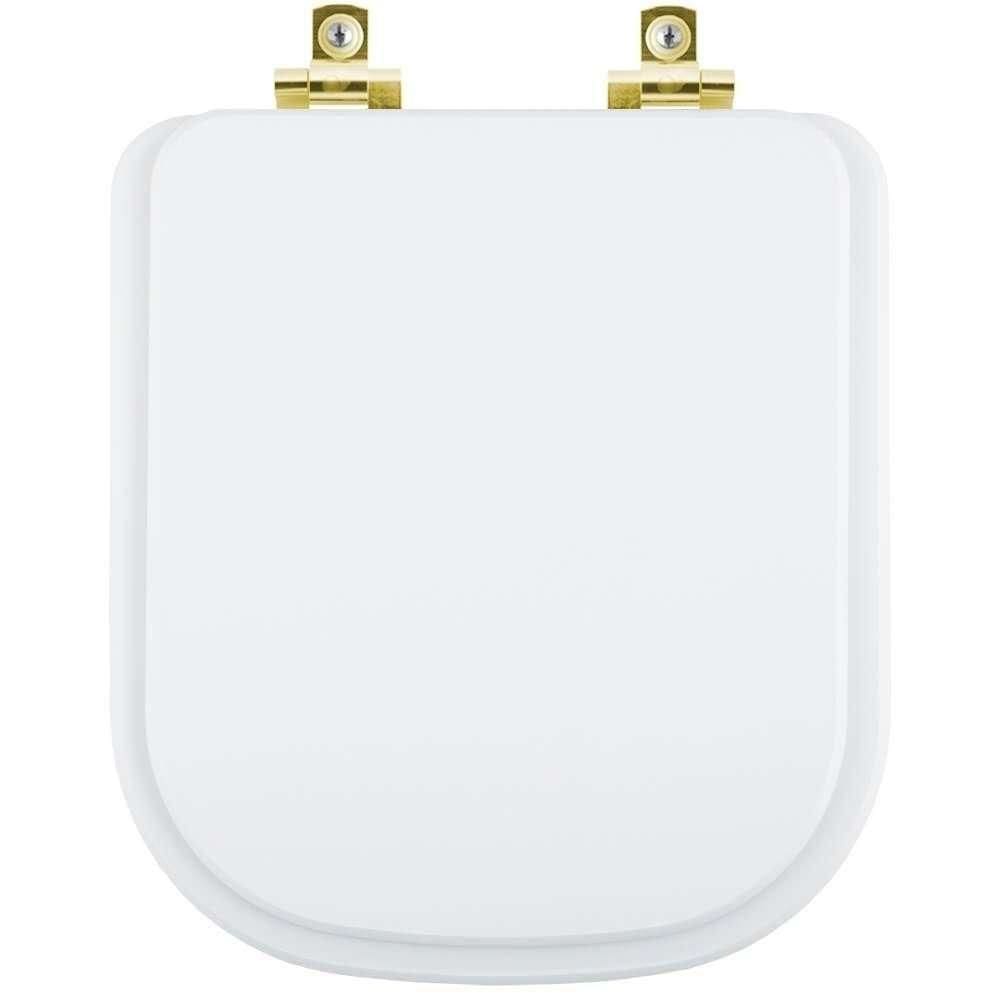Assento Sanitário Soft Close Elite Branco Para Vaso Celite Com Ferragem Dourada