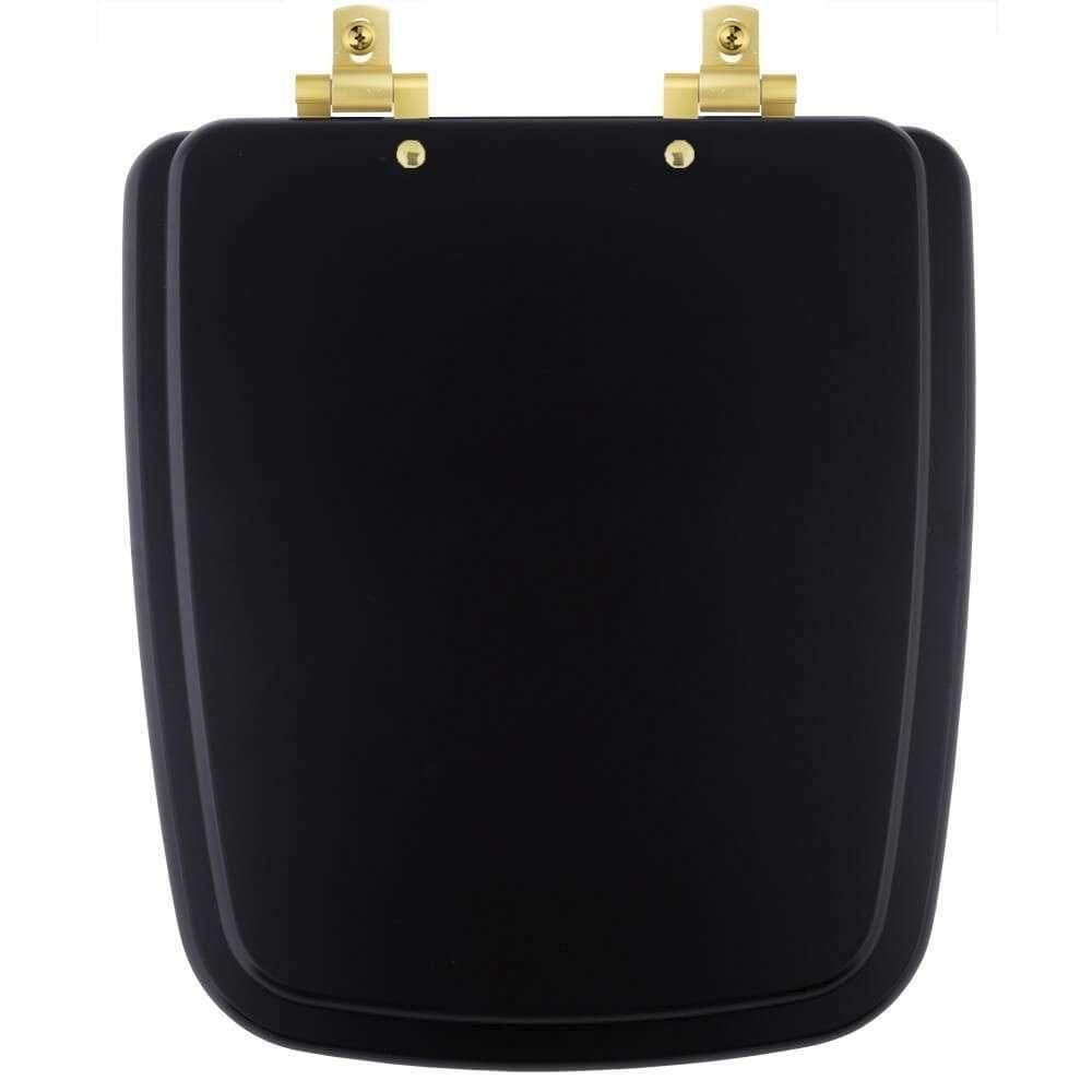 Assento Sanitário Mdf Soft Close Boss Matte Black (preto Fosco) Para Vaso Incepa Com Ferragem Dourada