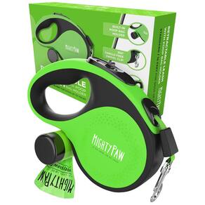 Coleira retrátil Mighty Paw com suporte para saco de cocô de 5 m de comprimento
