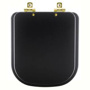 Assento Sanitário Com Amortecedor Piano Preto Fosco Para Vaso Deca Com Ferragem Dourada