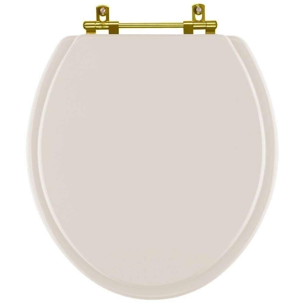 Assento Sanitario Poliéster Convencional Oval Visone Para Vaso Ideal Standard Com Ferragem Dourada