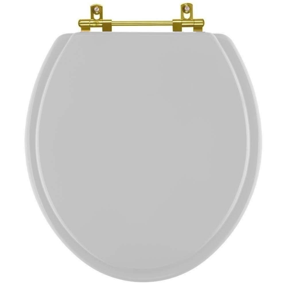 Assento Sanitario Poliéster Convencional Universal Oval Cinza Claro Com Ferragem Dourada