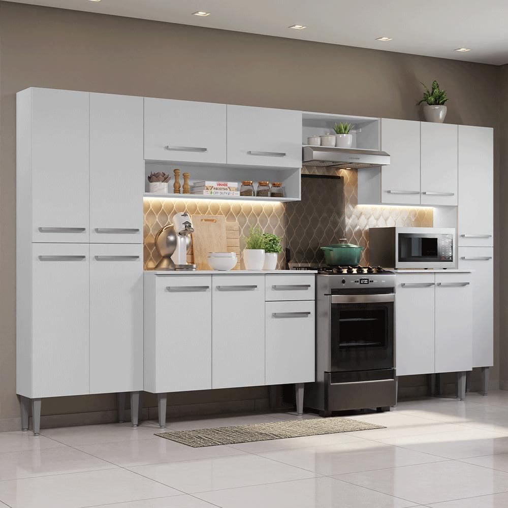 Armário de Cozinha Completa 325cm Branco Emilly Madesa 01
