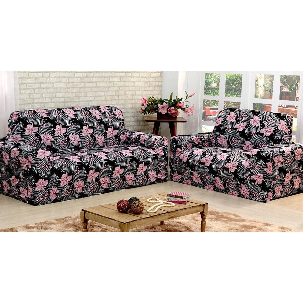 Capa De Sofá Adere Floral Rosa 02 E 03 Lugares [F101]