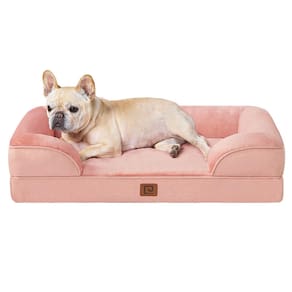 Cama para cães EHEYCIGA Espuma viscoelástica ortopédica impermeável rosa empoeirada