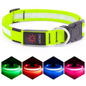 Coleira LED para cães VIZPET ajustável USB recarregável verde