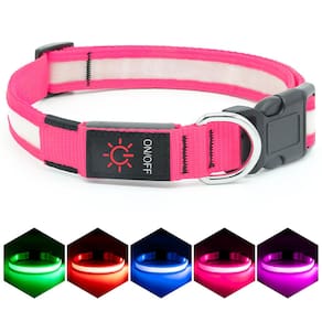 Coleira LED para cães VIZPET ajustável USB recarregável rosa