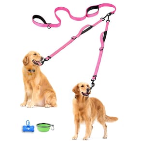Coleira dupla para cães PetBonus Refletive Walking Training rosa