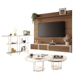 Home Suspenso Max Castanho Off White e Aparador Infinity e Kit Mesa de Centro sky Off White- HB Móveis