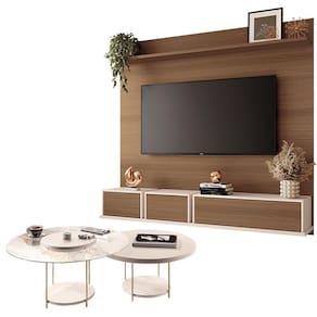 Home Suspenso Max Castanho Off White e Kit Mesa de Centro sky Off White- HB Móveis