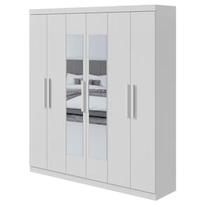 Guarda Roupa Solteiro Jazz 6 Portas Branco Brilho com Espelho – Lopas