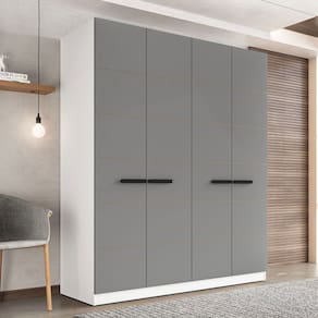 Guarda-Roupa Casal Lisboa 4 Portas 4 Gavetas Branco/Cinza - Politorno