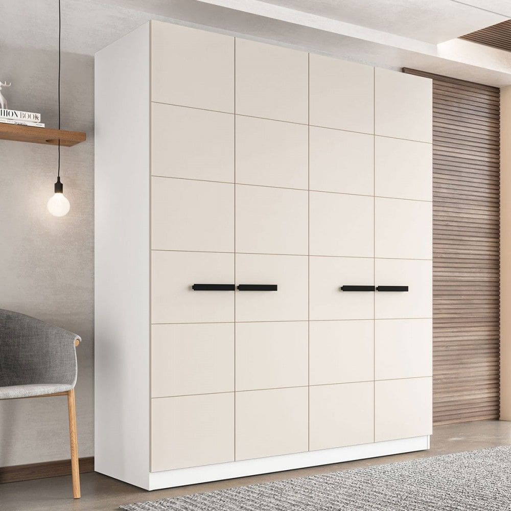 Guarda-Roupa Casal Lisboa 4 Portas 4 Gavetas Branco/Creme - Politorno
