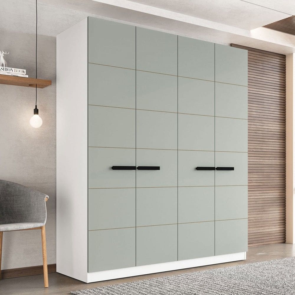 Guarda-Roupa Casal Lisboa 4 Portas 4 Gavetas Branco/Verde - Politorno