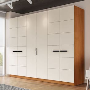 Guarda-Roupa Casal Lisboa 6 Portas 4 Gavetas Freijó/Creme - Politorno