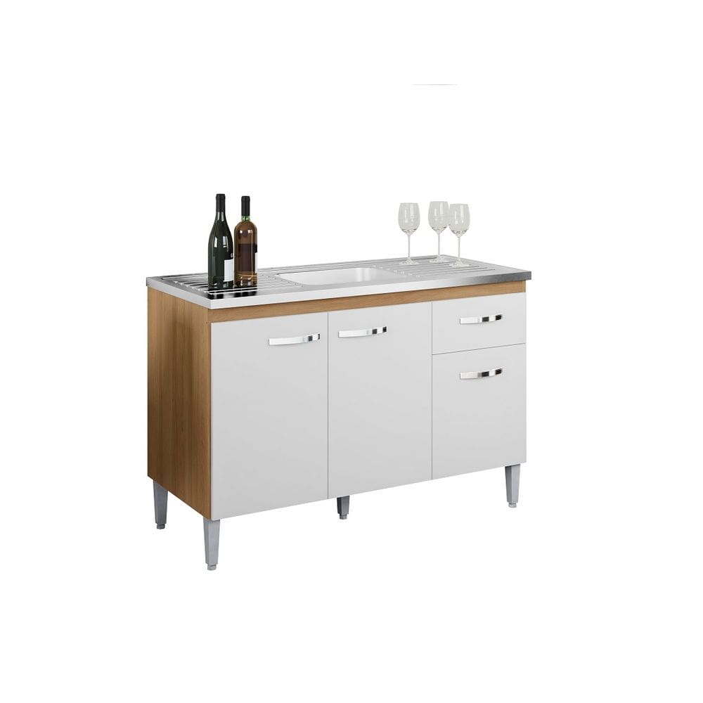 Gabinete de Pia Armário Gabriela 120cm Amêndoa/Branco S/Tampo - AJL Móveis