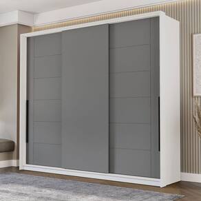 Guarda-Roupa Casal Lisboa 3 Portas 4 Gavetas Branco/Cinza - Politorno