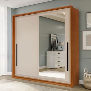 Guarda-Roupa Casal Valência 2 Portas 2 Gavetas com Espelho Freijó/Creme - Politorno