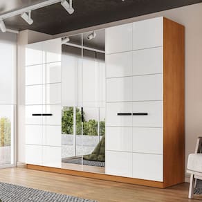 Guarda-Roupa Casal Lisboa 6 Portas 4 Gavetas com Espelho Freijó/Branco - Politorno