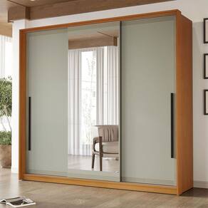 Guarda-Roupa Casal Valência 3 Portas 4 Gavetas com Espelho Freijó/Verde - Politorno