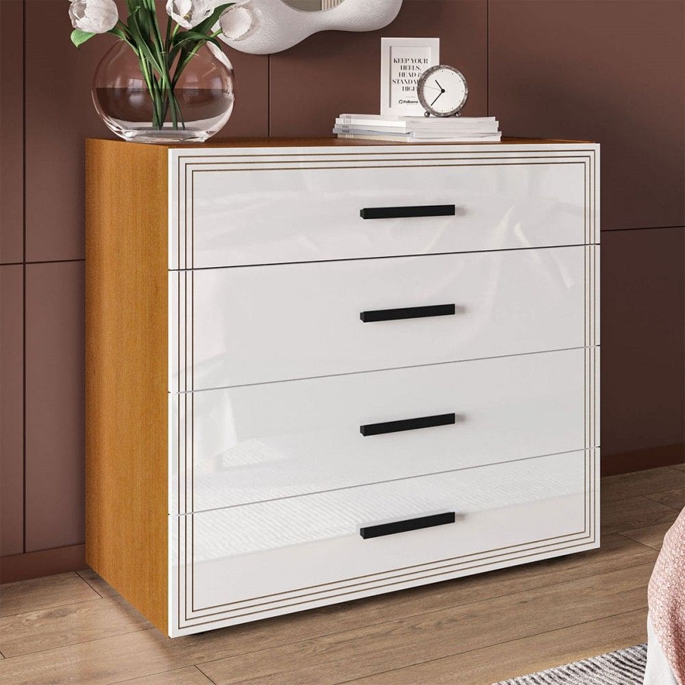 Cômoda Valência 4 Gavetas Freijó/Branco - Politorno