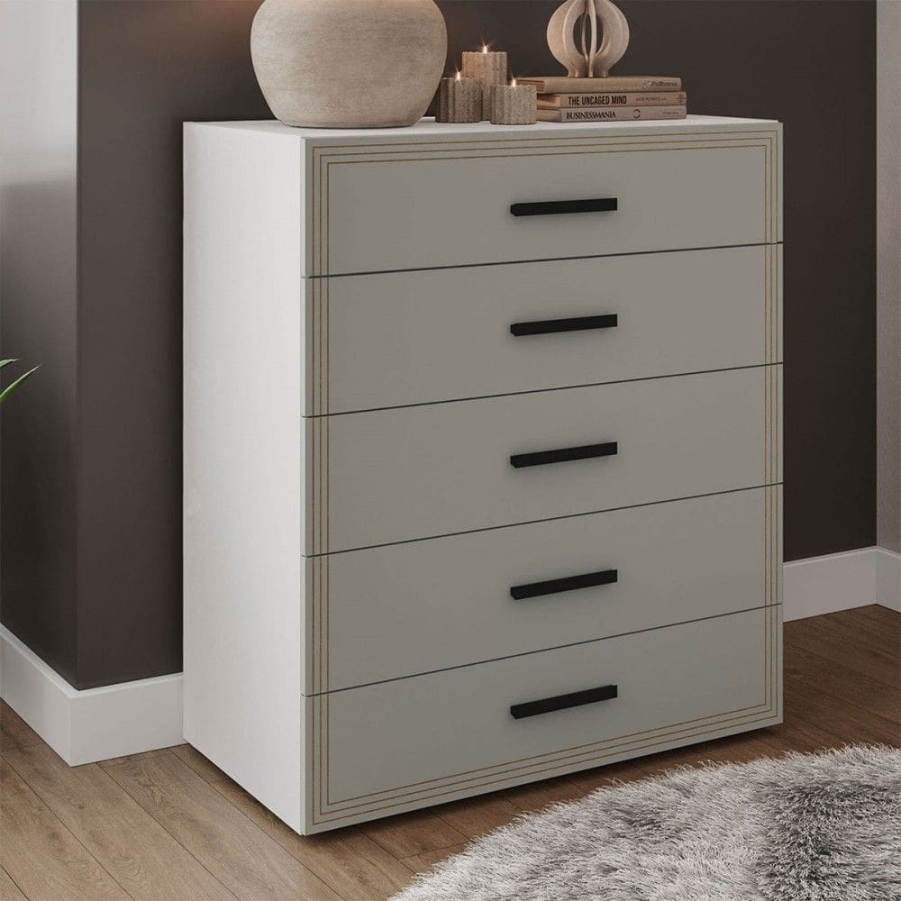 Cômoda Valência 5 Gavetas Branco/Verde - Politorno