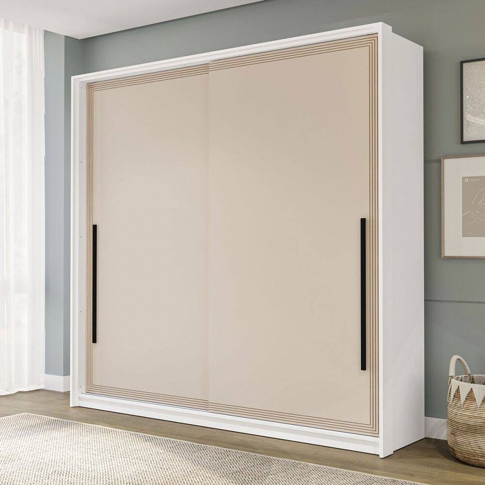 Guarda-Roupa Casal Valência 2 Portas 2 Gavetas Branco/Creme - Politorno