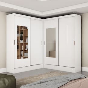 Closet Casal Duplo Belém 4 Portas com Espelho 4 Gavetas Carioca Móveis