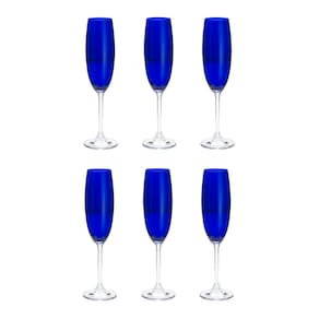 Cj 6 Taças de Cristal P/Champagne Colibri Cobalto 220ml Bohemia