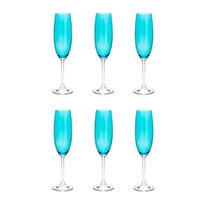 Cj 6 Taças de Cristal P/Champagne Colibri Turquesa 220ml Bohemia