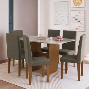 Conjunto Sala de Jantar Mesa Pequim e 6 Cadeiras Belize Indekes