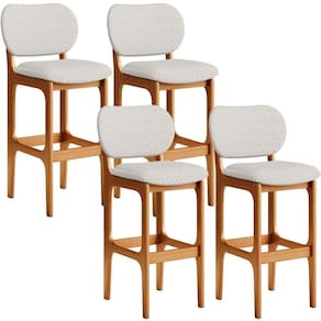 Kit 04 Banquetas Alta Bar Cozinha Sala Jantar Fixa Betta L02 Imbuia Bouclê Cru - Lyam Decor