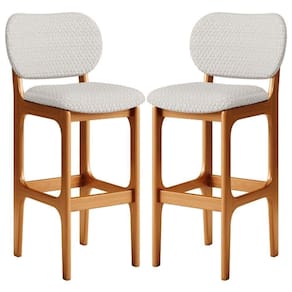Kit 02 Banquetas Alta Bar Cozinha Sala Jantar Fixa Betta L02 Imbuia Bouclê Cru - Lyam Decor