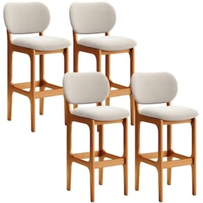 Kit 04 Banquetas Alta Bar Cozinha Sala Jantar Fixa Betta L02 Imbuia Bouclê Creme - Lyam Decor