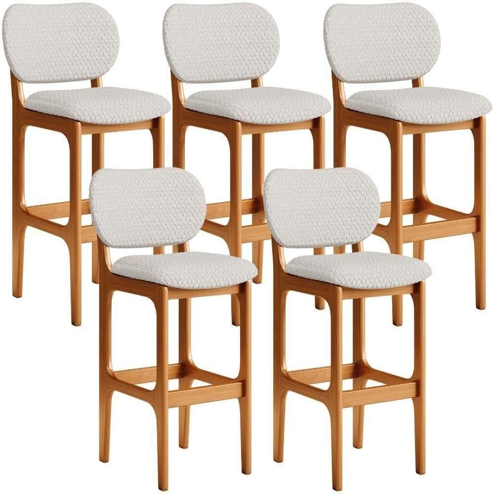 Kit 05 Banquetas Alta Bar Cozinha Sala Jantar Fixa Betta L02 Imbuia Bouclê Cru - Lyam Decor