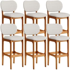 Kit 06 Banquetas Alta Bar Cozinha Sala Jantar Fixa Betta L02 Imbuia Bouclê Cru - Lyam Decor