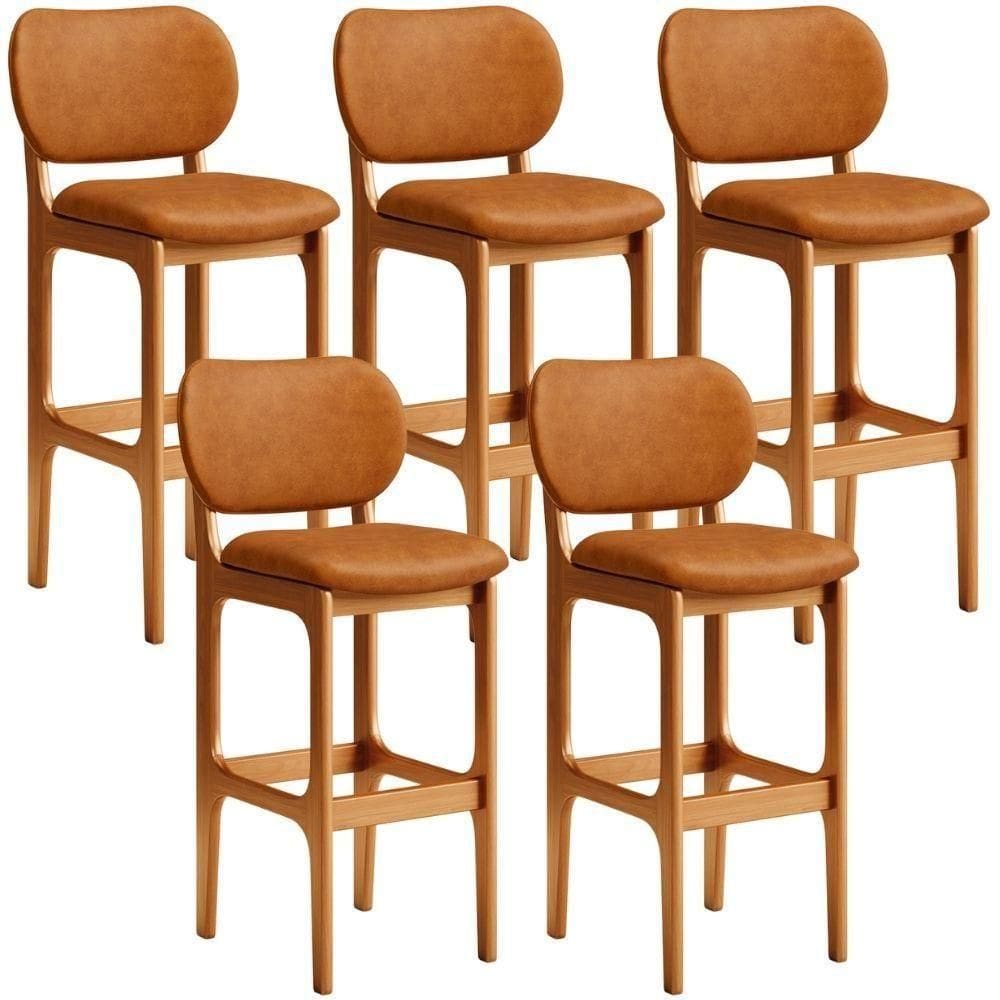Kit 05 Banquetas Alta Bar Cozinha Sala Jantar Fixa Betta L02 Imbuia Couríssimo Canela - Lyam Decor